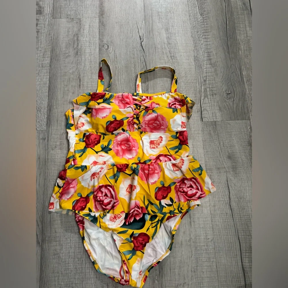 Floral Yellow One-Piece Swimsuit